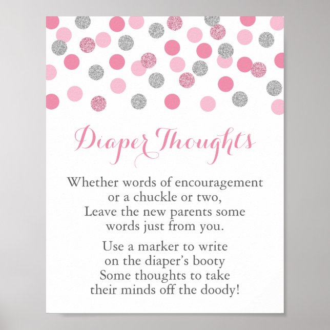 Poster Baby shower rose Silver Pensées Jeu (Devant)