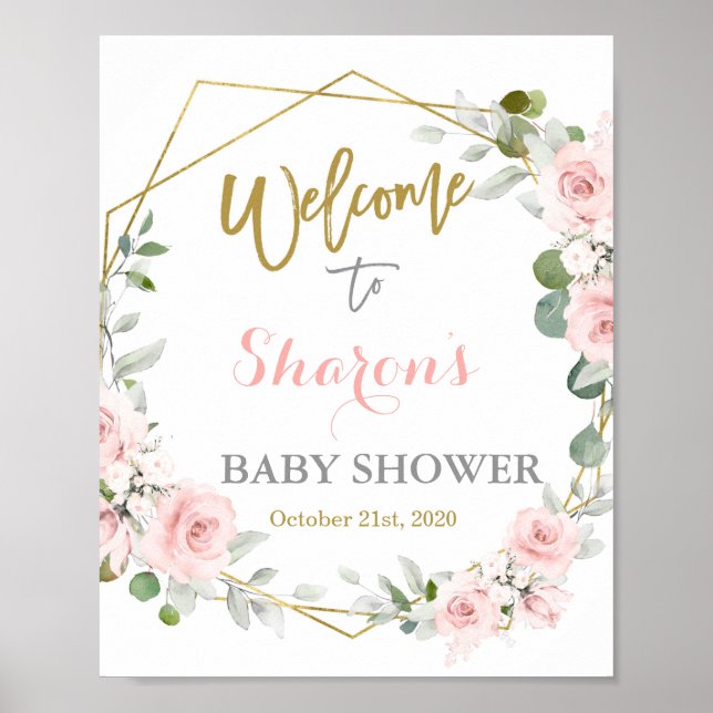 Poster Baby shower rose vif fille signe de bienvenue (Devant)