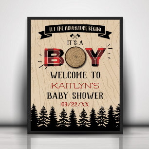 Poster Baby shower Rustic Forest Plaid Lumberjack Boys