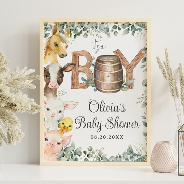 Poster Baby shower Rustique de verdure ferme Animaux de f (Créateur téléchargé)