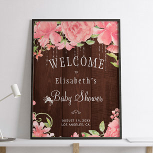 Poster Baby shower rustique rose floral chic signe de bie