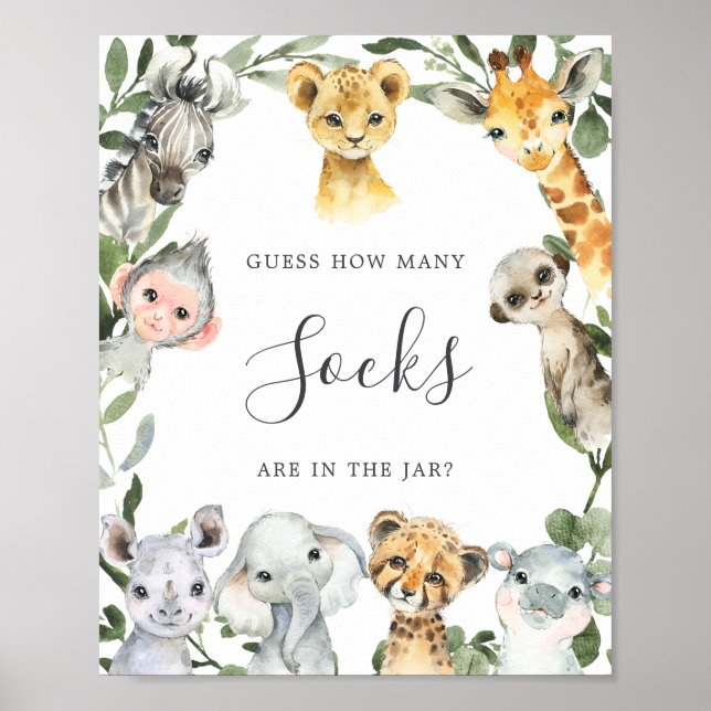 Poster Baby Shower Safari Animaux Devinez Combien de Pots (Devant)