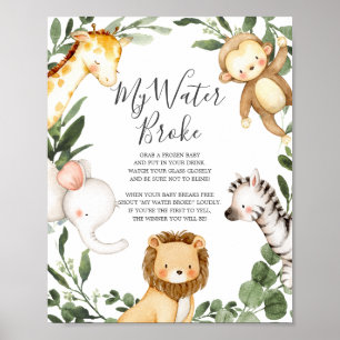 Poster Baby shower Safari Animaux Mon Eau Broke Signe