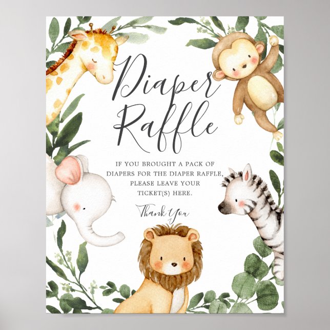 Poster Baby shower Safari Animaux Reflets (Devant)