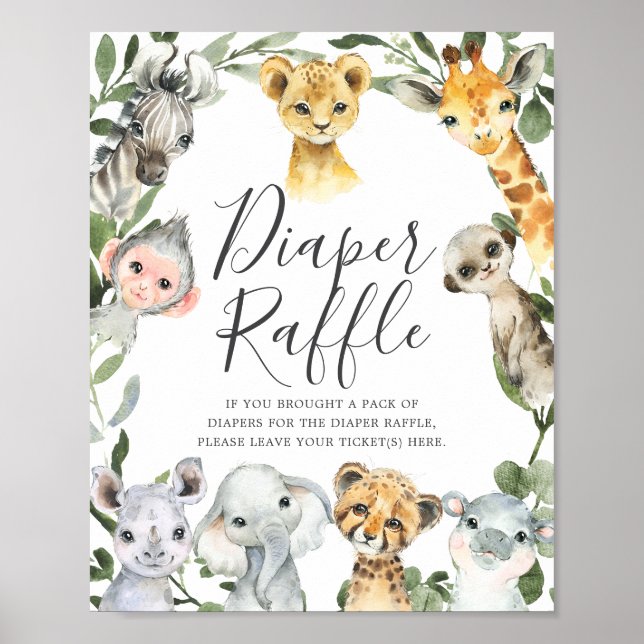 Poster Baby shower Safari Animaux Reflets (Devant)