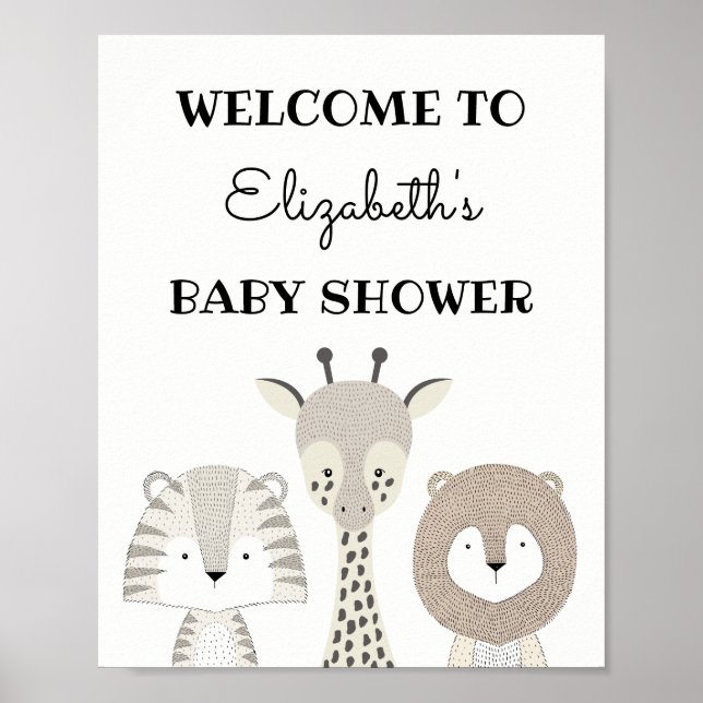 Poster Baby shower Safari Jungle moderne Wild Un Annivers (Devant)