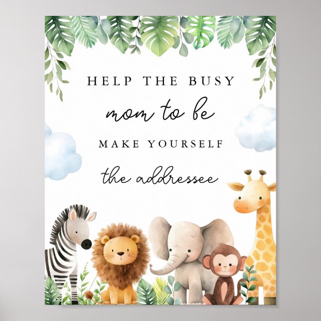 Poster Baby shower Safari Signes - Aidez la maman à être (Devant)