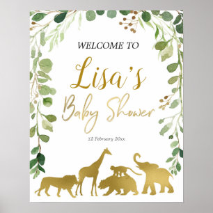 Poster Baby shower Safari vert signe de bienvenue