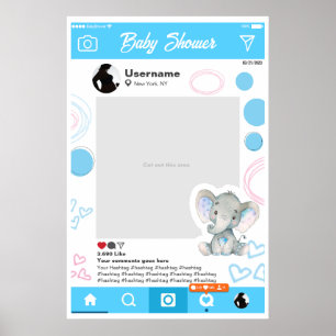 Poster Baby shower Selfie Cadre Personnalisé Elefante