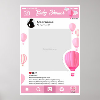 Poster Baby shower Selfie Cadre Personnalisé Globos Aéros