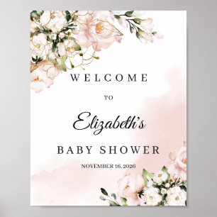 Poster Baby shower signe de bienvenue boho blush rose flo