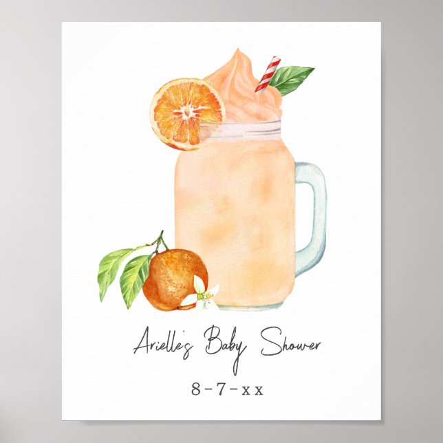 Poster Baby shower Smoothie Orange Little Cutie Bienvenue (Devant)