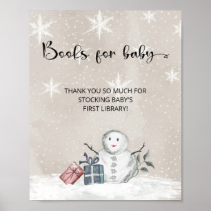 Poster Baby shower Snowman Books pour bébé