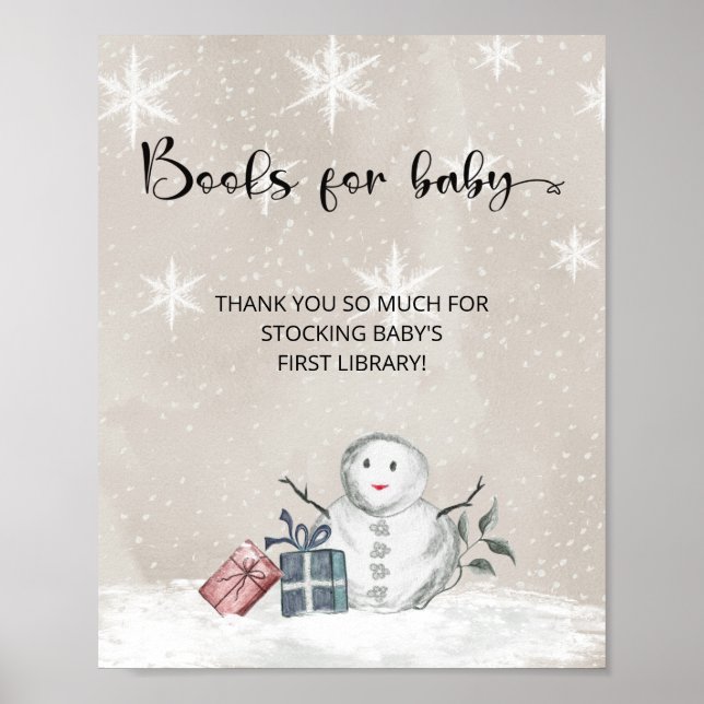 Poster Baby shower Snowman Books pour bébé (Devant)