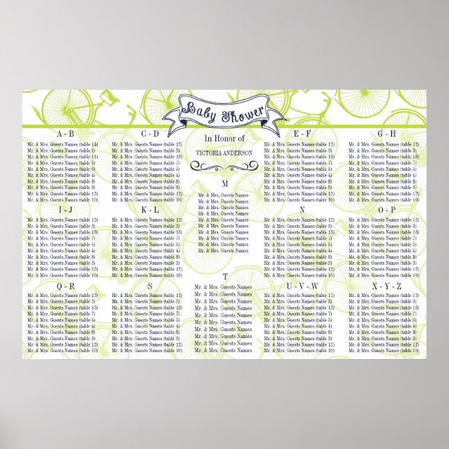 Poster Baby shower Spécial Événement Guest Seating Chart (Devant)