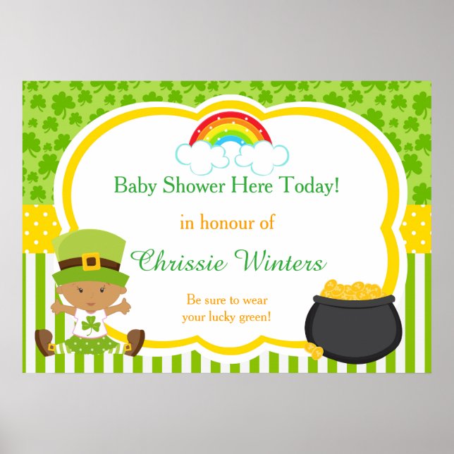 Poster Baby shower st patrick afro-américain pour filles (Devant)