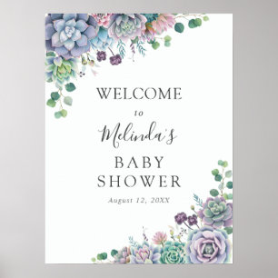 Poster Baby shower Succulent pourpre et vert Accueil