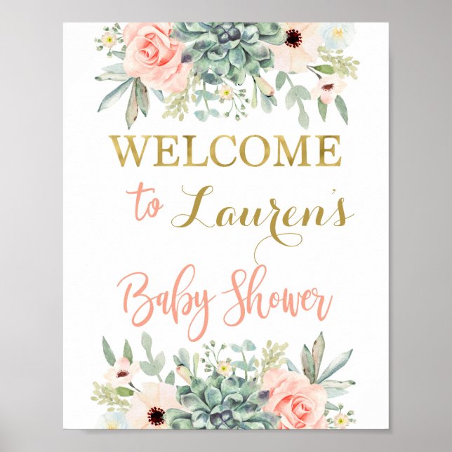 Poster Baby shower Succulent signe de bienvenue (Devant)