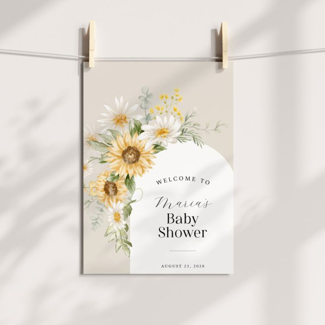 Poster Baby shower Sunflower et Daisy Bienvenue (Créateur téléchargé)