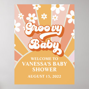 Poster Baby shower Sunshine Retro pour bébé super Bienven