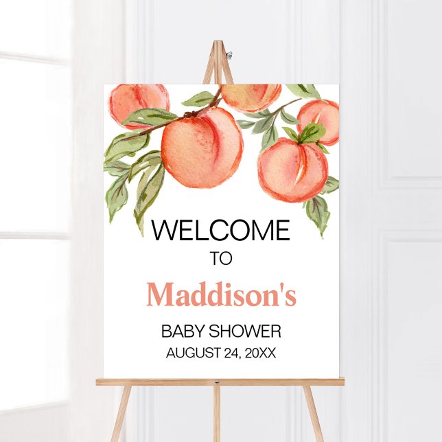 Poster Baby shower Sweet Little Peach Bienvenue (Peach Summer Baby Shower Welcome Sign)