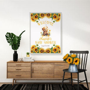 Poster Baby shower Teddy Bear et Sunflower