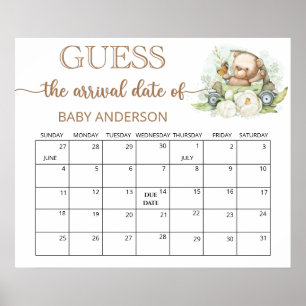 Poster Baby shower Teddy Bear Guides Date d'échéance Cale