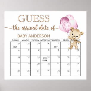 Poster Baby shower Teddy Bear Guides Date d'échéance Cale