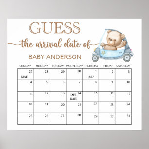 Poster Baby shower Teddy Bear Guides Date d'échéance Cale