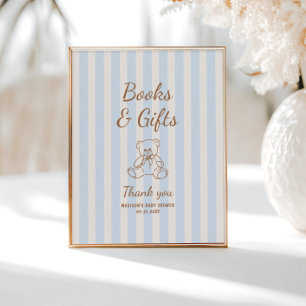 Poster Baby shower Teddy Bear Tan Blue Stripes