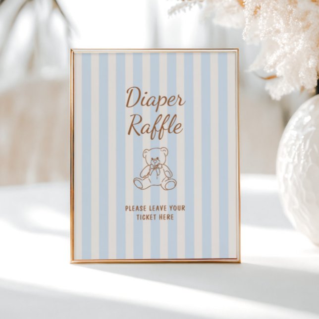 Poster Baby shower Teddy Bear Tan Blue Stripes (Créateur téléchargé)