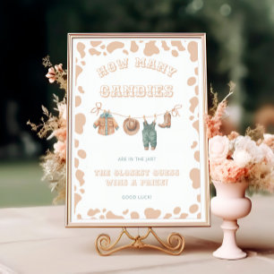 Poster Baby Shower Thème Cowboy Occidental Jeu Combien de