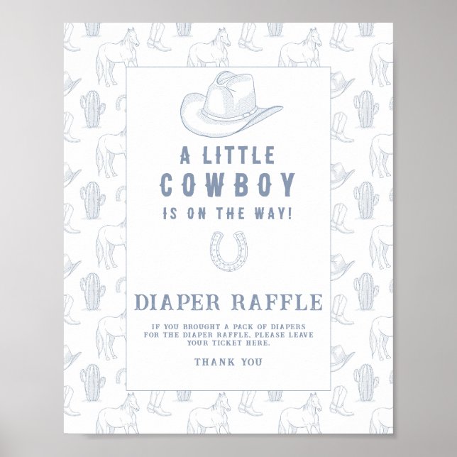 Poster Baby shower Toile Cowboy - tombola (Devant)