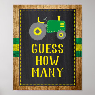Poster Baby shower Tracteur Vert Devinez Combien de Jeu S