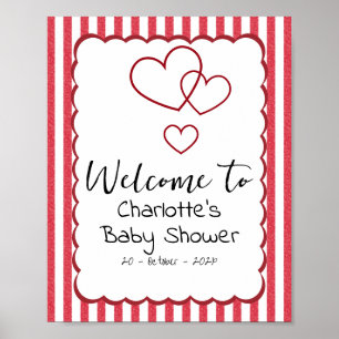 Poster Baby Shower Triple Cœurs Modernes Bandes de Craie 