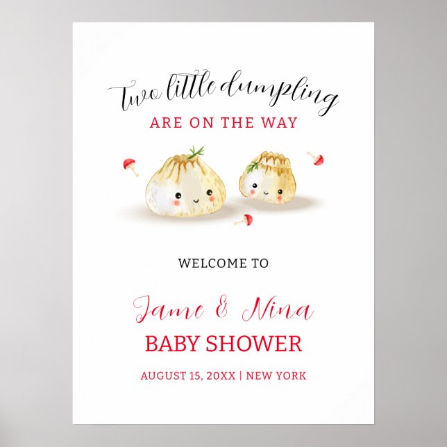 Poster Baby shower Twin Cute Dumpling Champignons Accueil (Devant)