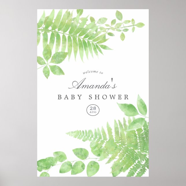 Poster Baby shower verdoyant Aquarelle Bienvenue (Devant)
