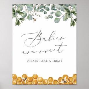 Poster Baby shower vert des abeilles Les bébés sont doux 