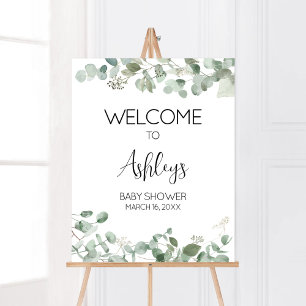 Poster Baby shower vert Eucalyptus Bienvenue