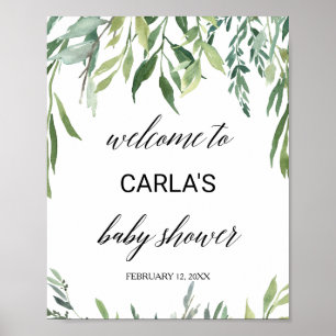 Poster Baby shower vert moderne Foliage Accueil