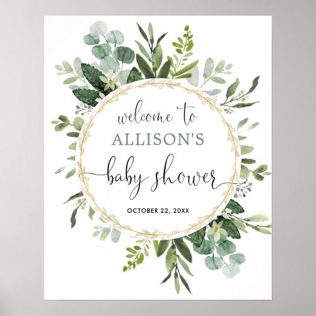 Poster Baby shower vert neutre pour les femmes signe de b (Devant)