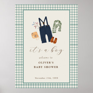 Poster Baby shower vintage Plaid Boy Vêtements