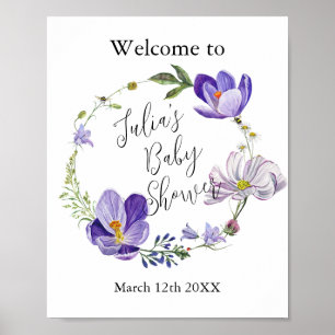 Poster Baby shower violet fleur sauvage