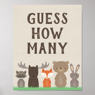 Poster Baby shower Woodland Devinez combien de jeux signe