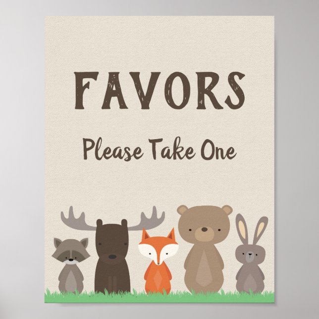 Poster Baby shower Woodland Faveurs S'Il Vous Plaît Prend (Devant)