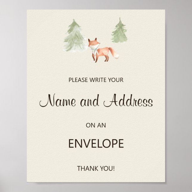 Poster Baby shower Woodland Fox Adresse et Enveloppe (Devant)