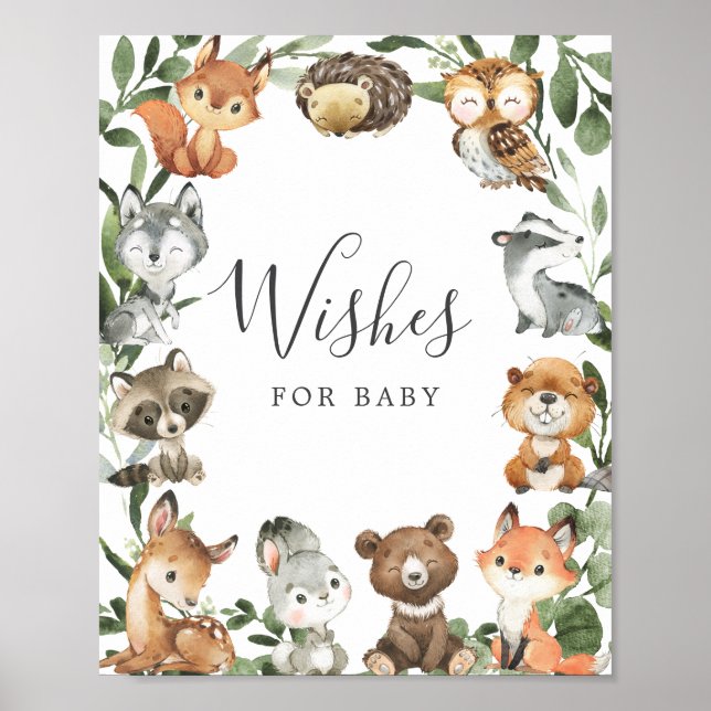 Poster Baby shower Woodland veut pour bébé signe (Devant)