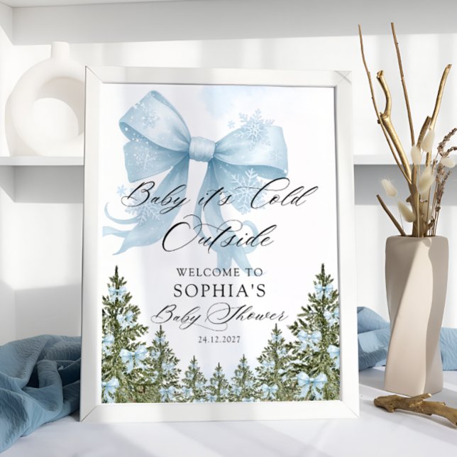 Poster Baby Son froid dehors Baby shower bleu Bow Accueil (Créateur téléchargé)