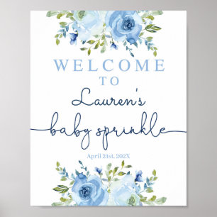 Poster Baby Sprinkle garçon signe d'accueil, bleu floral