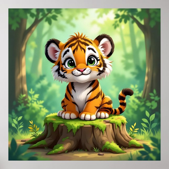 Poster Baby Tiger | Cute Cartoon Kid's Nursery Art (Devant)